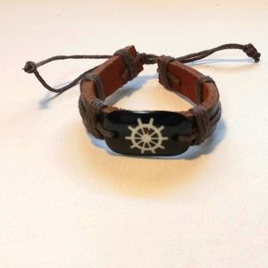 Dark Brown Leather Drawstring Wheel Bracelet